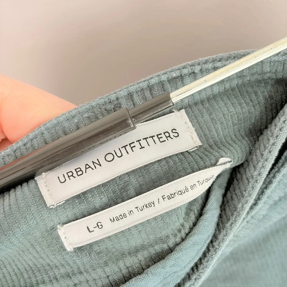 Urban Outfitters Corduroy Mini Skirt L Indie Teal Blue Asymmetrical Zip Buckle
